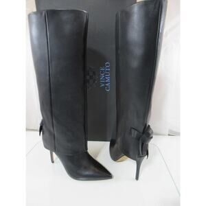 Vince Camuto Kammitie Size 9 Foldover Knotted Back Strap Tall Dress Boots Black